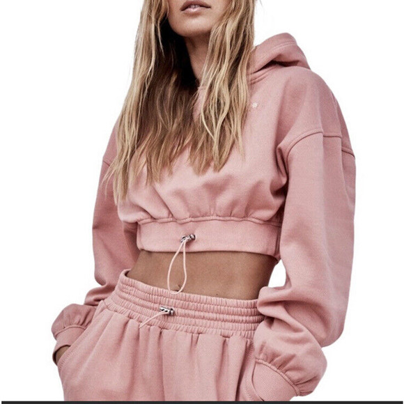 FOR LOVE & LEMONS Josie Cropped Sweatshirt in Coral Pink EUC SZ XL - Picture 2 of 16